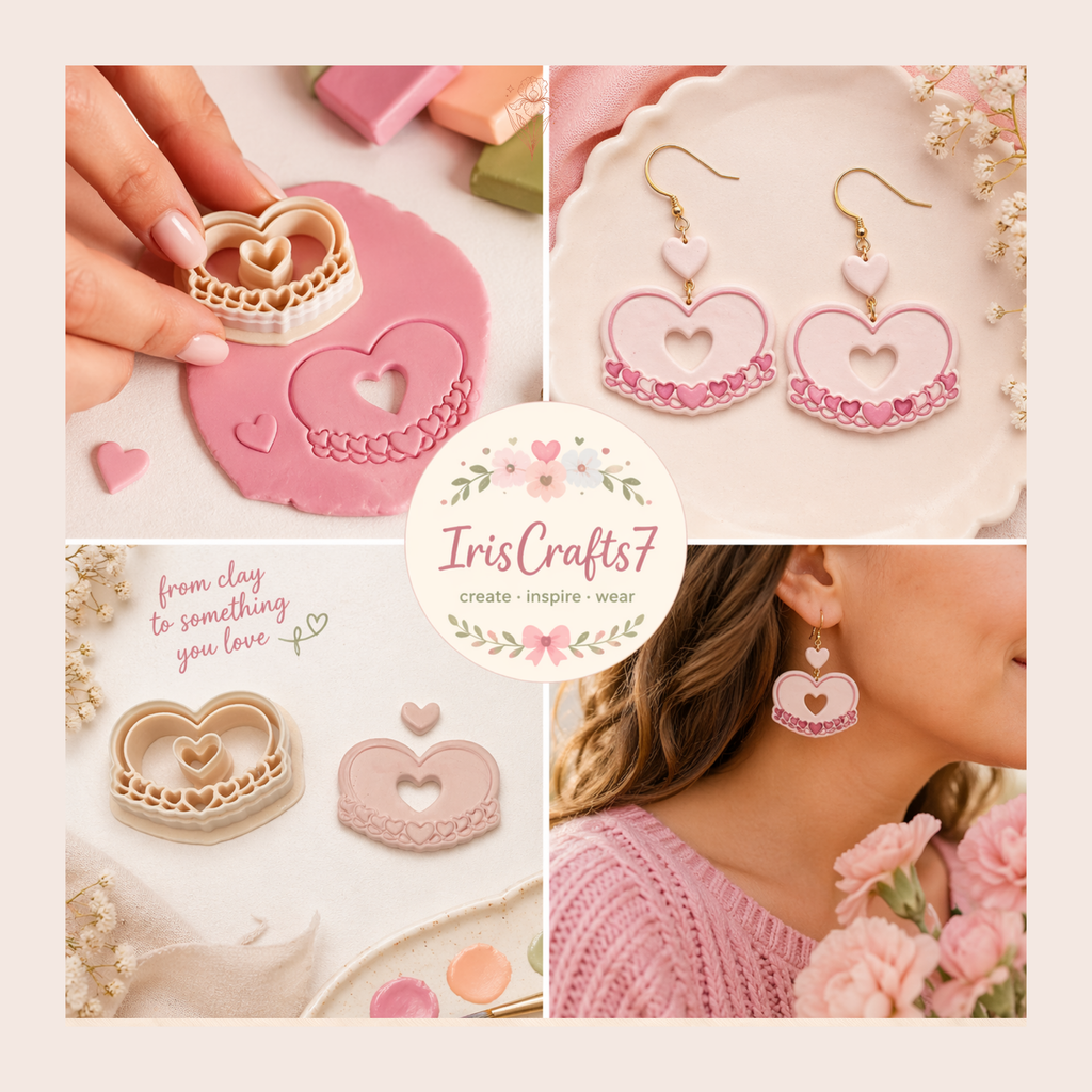Heart Frame 2 Polymer Clay Cutter 30–50mm | Romantic Earring Cutter | IrisCrafts7