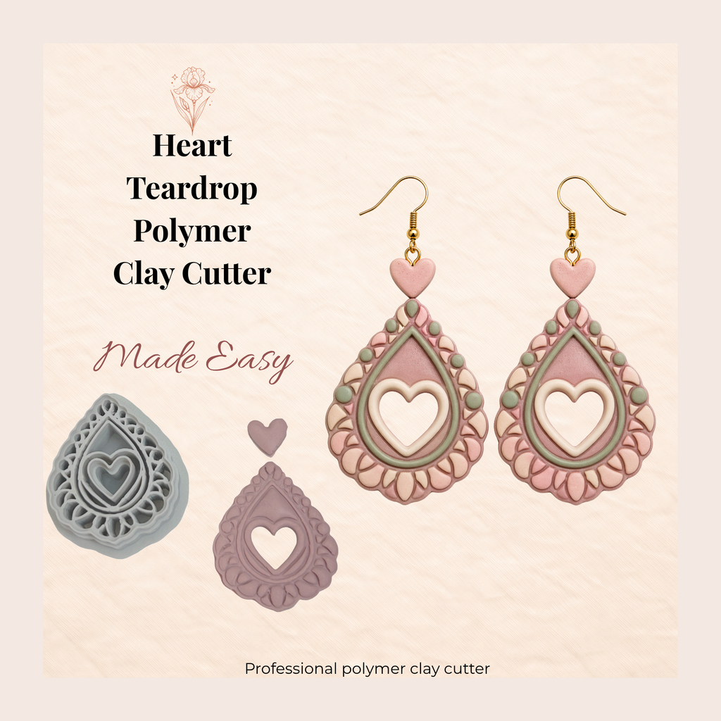 Heart Teardrop Polymer Clay Cutter 30–50mm | Romantic Earring Cutter | IrisCrafts7