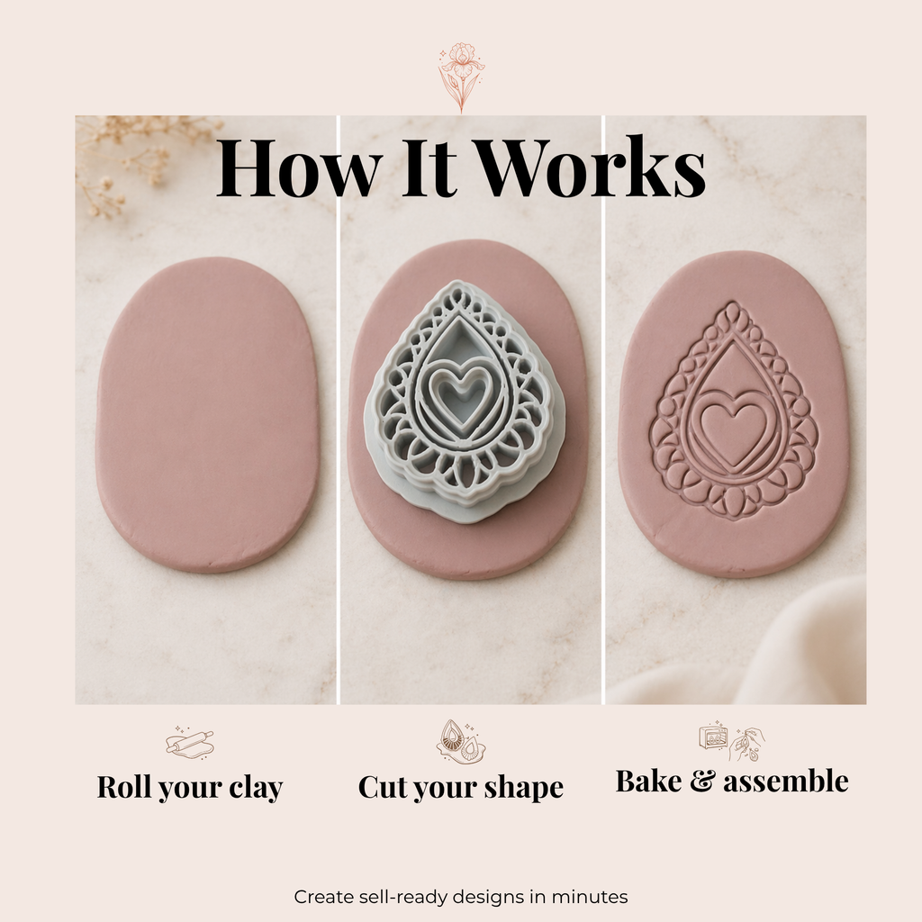 Heart Teardrop Polymer Clay Cutter 30–50mm | Romantic Earring Cutter | IrisCrafts7