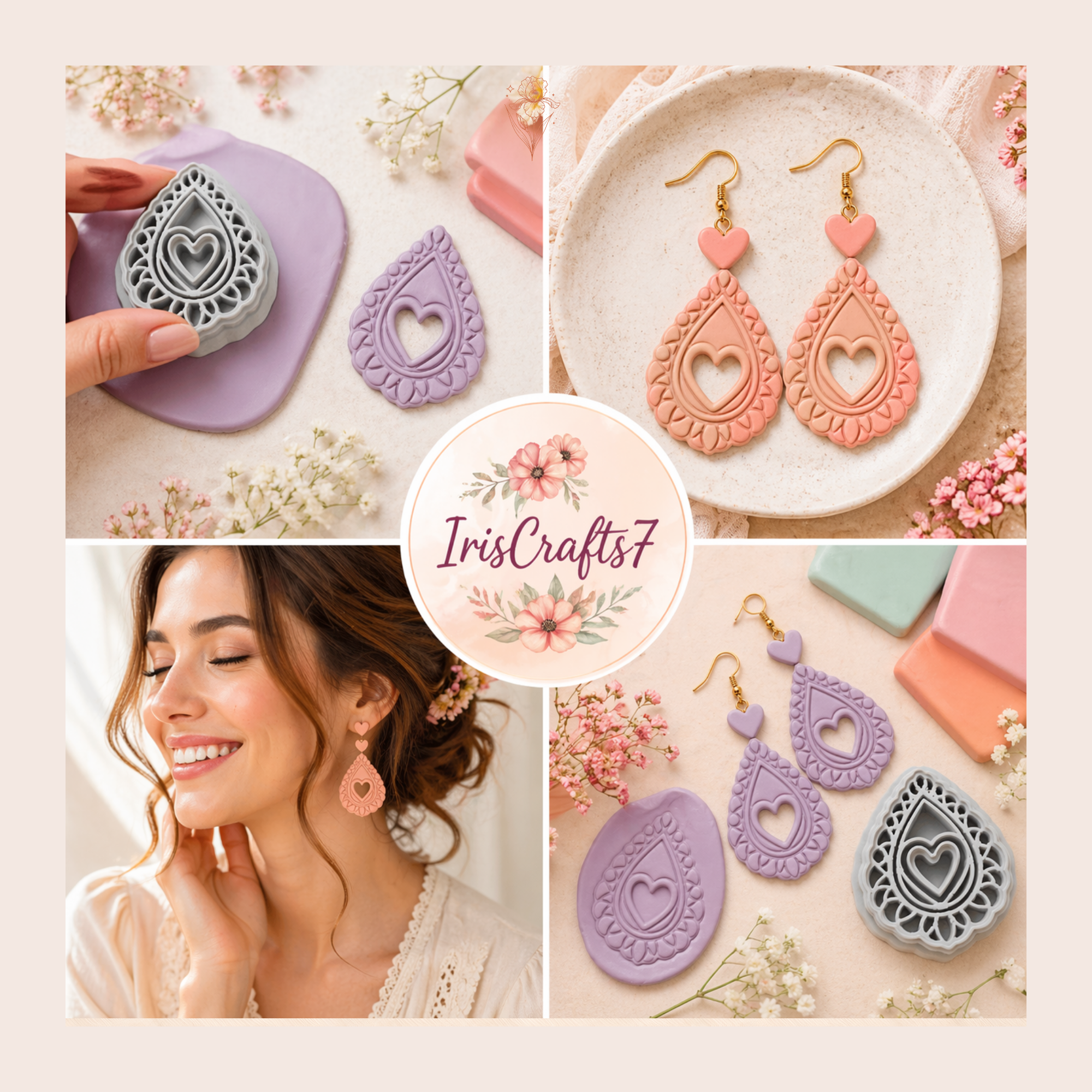Heart Teardrop Polymer Clay Cutter 30–50mm | Romantic Earring Cutter | IrisCrafts7