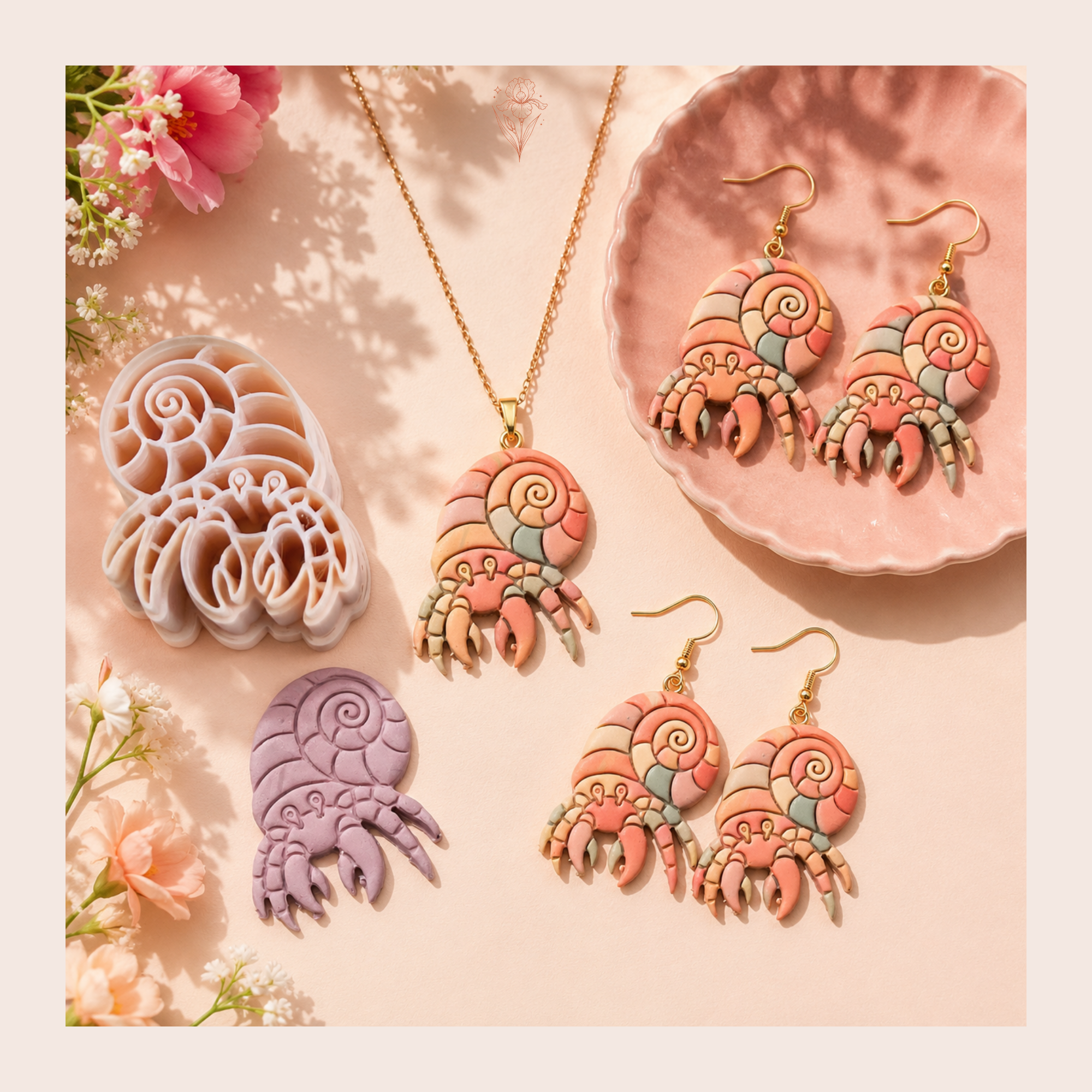Hermit Crab with Shell Polymer Clay Cutter | 30–50mm | Crab Shape Clay Cutter | Earring Jewellery Making Tool