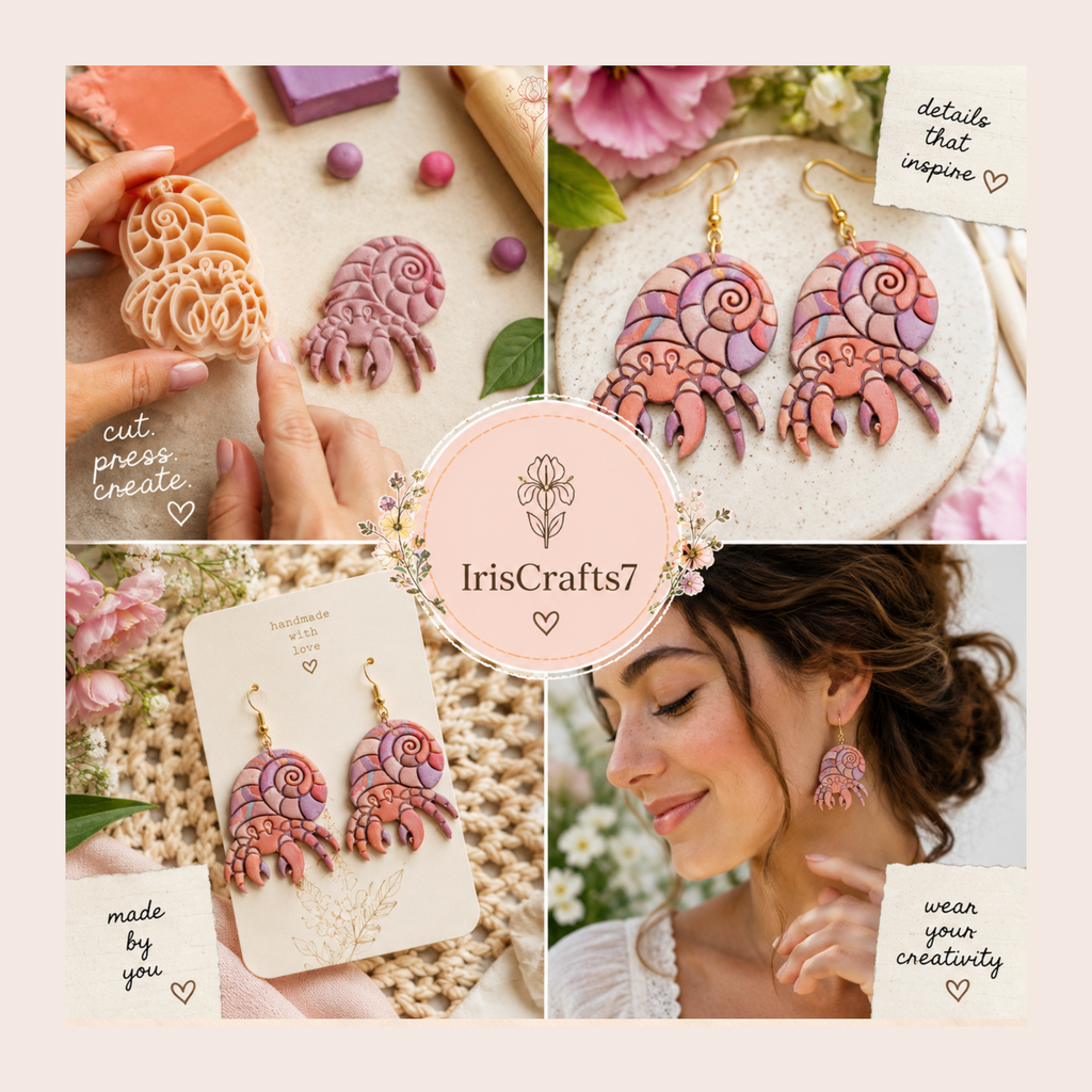 Hermit Crab with Shell Polymer Clay Cutter | 30–50mm | Crab Shape Clay Cutter | Earring Jewellery Making Tool