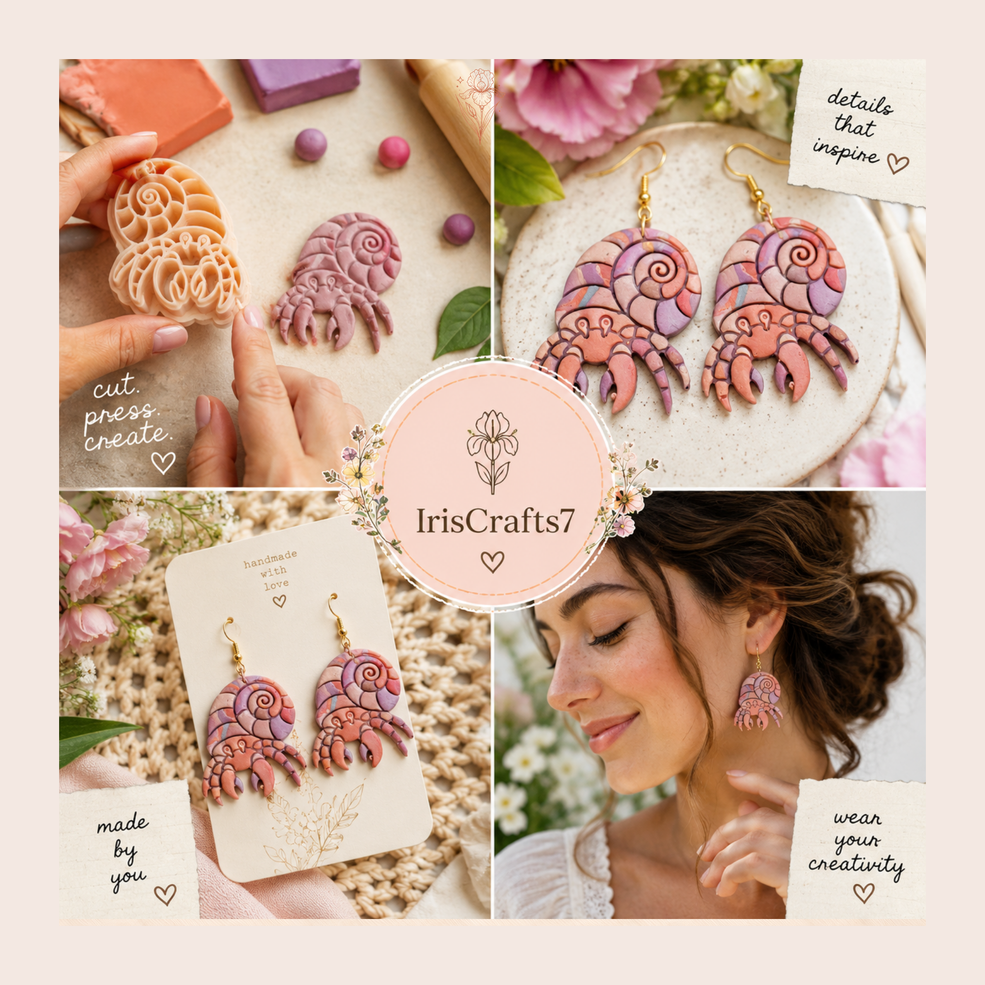 Hermit Crab with Shell Polymer Clay Cutter | 30–50mm | Crab Shape Clay Cutter | Earring Jewellery Making Tool