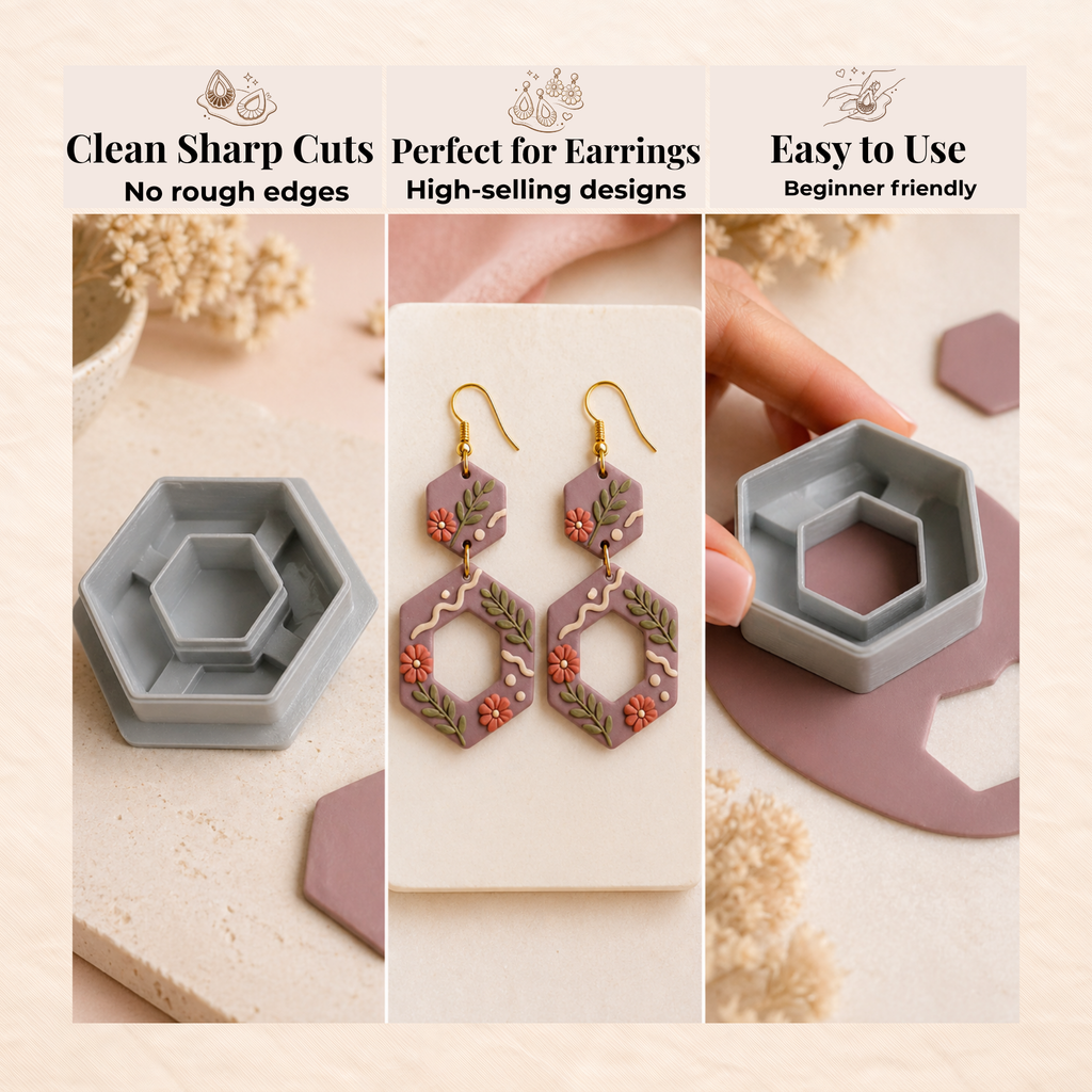 Hexagon Polymer Clay Cutter | Geometric Earring Cutter | IrisCrafts7