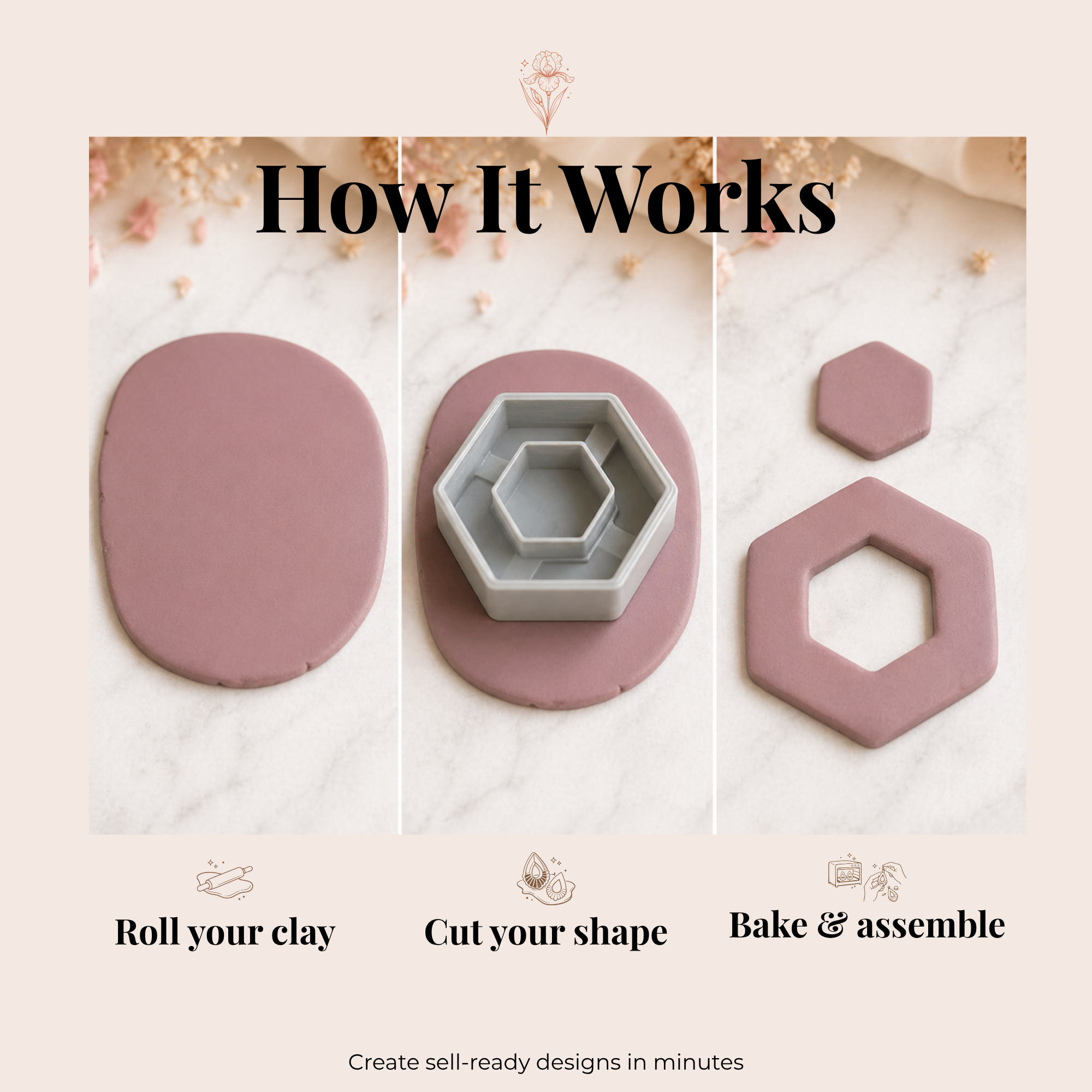 Hexagon Polymer Clay Cutter | Geometric Earring Cutter | IrisCrafts7