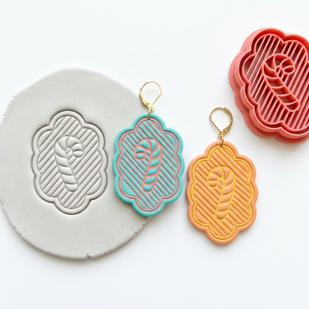 Holiday Candy Cane Charm Polymer Clay Cutter Set | Christmas Earring Tool