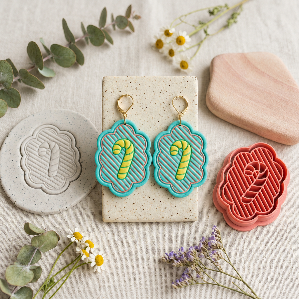 Holiday Candy Cane Charm Polymer Clay Cutter Set | Christmas Earring Tool