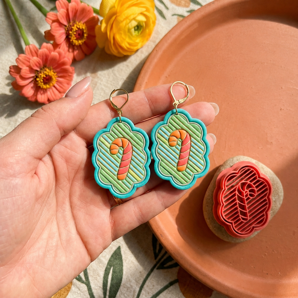Holiday Candy Cane Charm Polymer Clay Cutter Set | Christmas Earring Tool