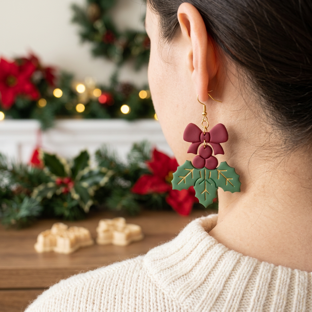 Holly Berry Bow Set of 3 Polymer Clay Cutter | Christmas Earring Tool