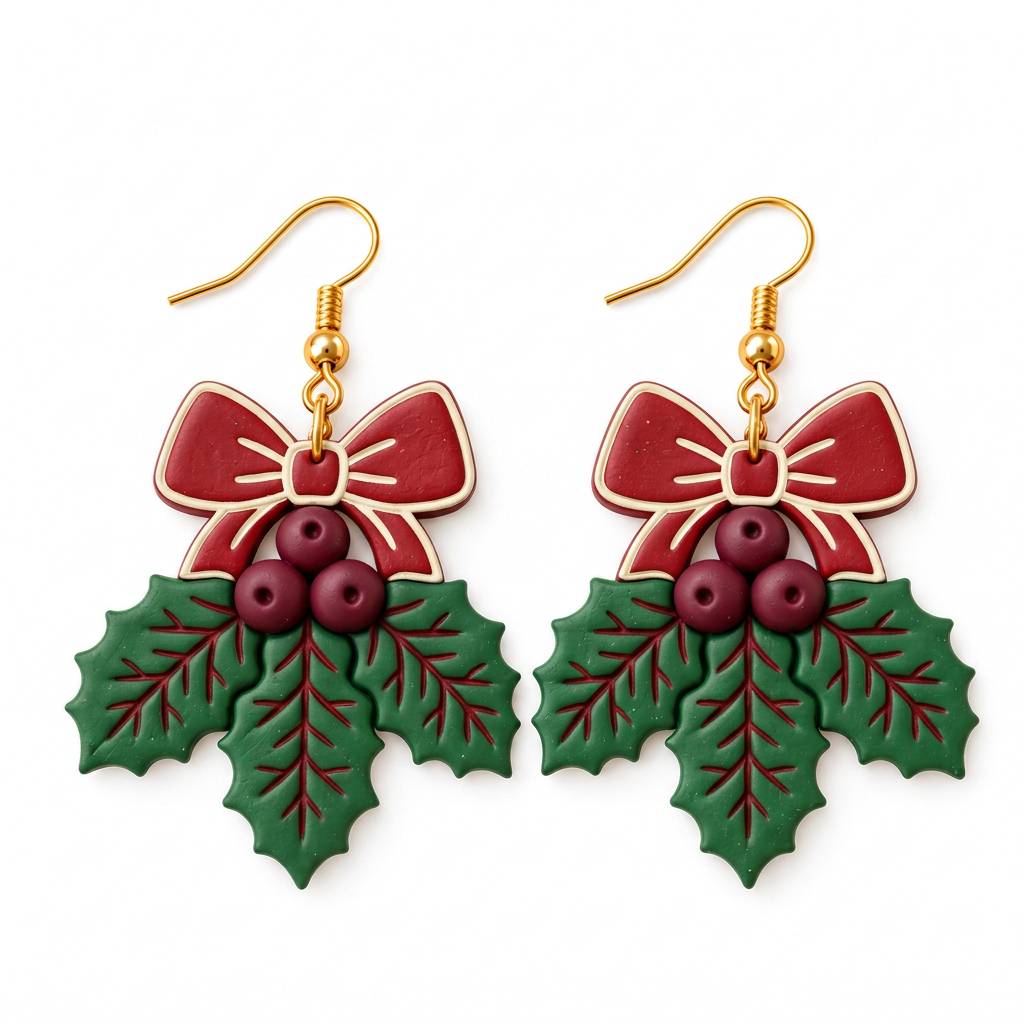 Holly Berry Bow Set of 3 Polymer Clay Cutter | Christmas Earring Tool