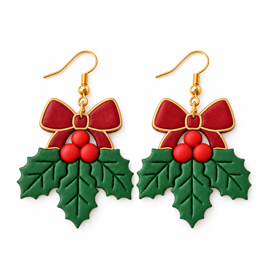 Holly Berry Bow Set of 3 Polymer Clay Cutter | Christmas Earring Tool