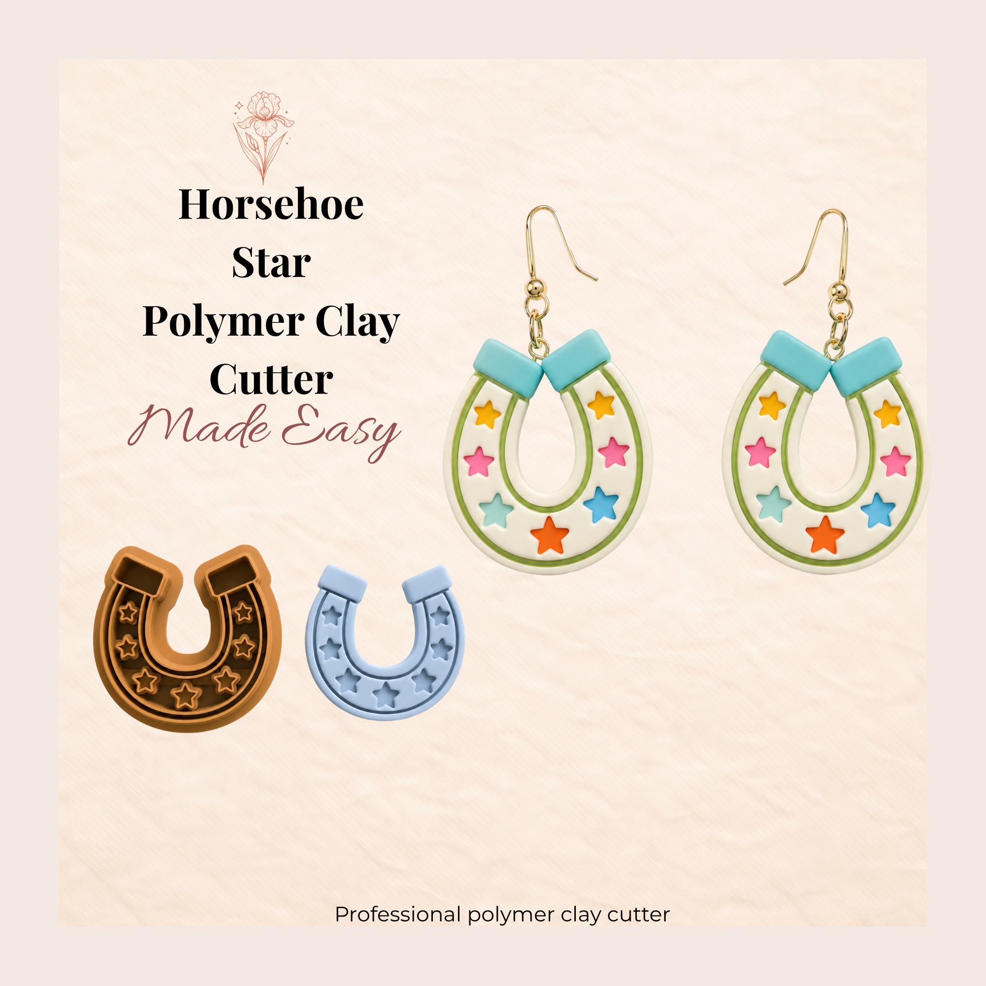 Horseshoe Star Polymer Clay Cutter | 20–35mm | Horseshoe Star Shape Clay Cutter | Earring Jewellery Making Tool
