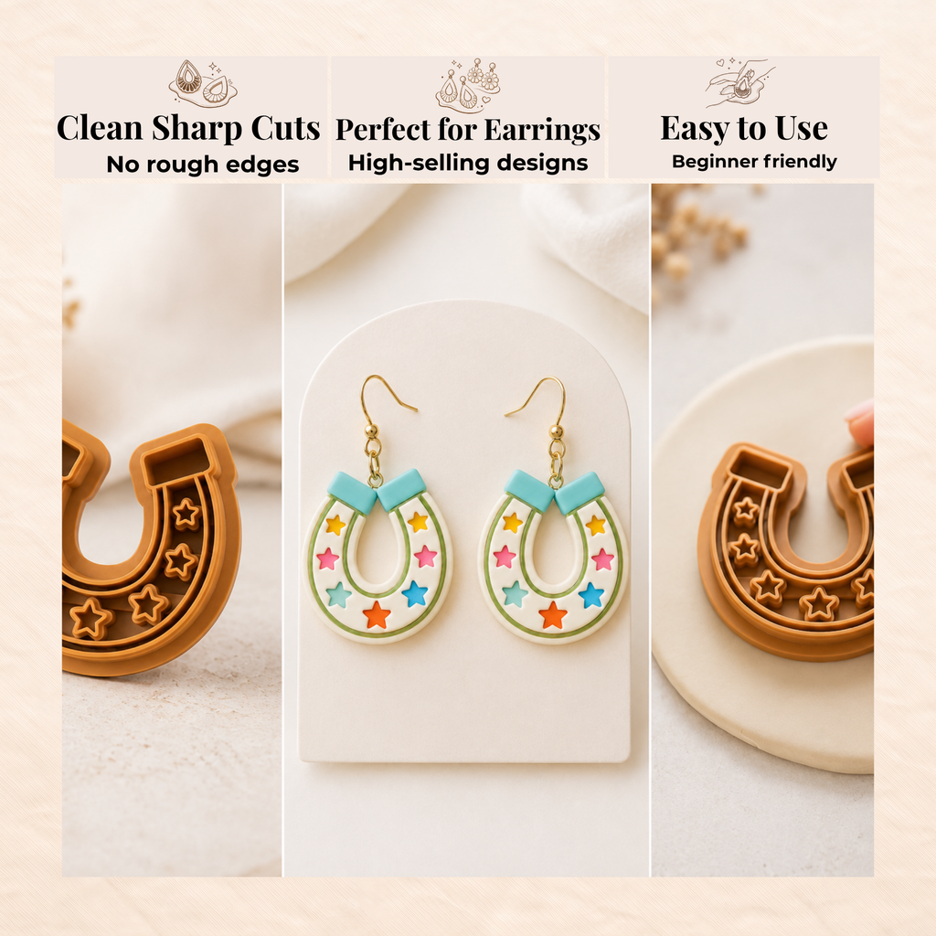 Horseshoe Star Polymer Clay Cutter | 20–35mm | Horseshoe Star Shape Clay Cutter | Earring Jewellery Making Tool