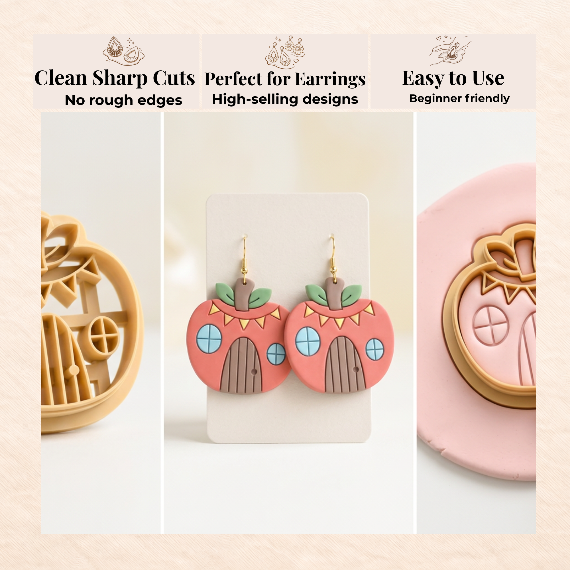 House Apple Polymer Clay Cutter | 25–45mm | Apple House Shape Clay Cutter | Earring Jewellery Making Tool