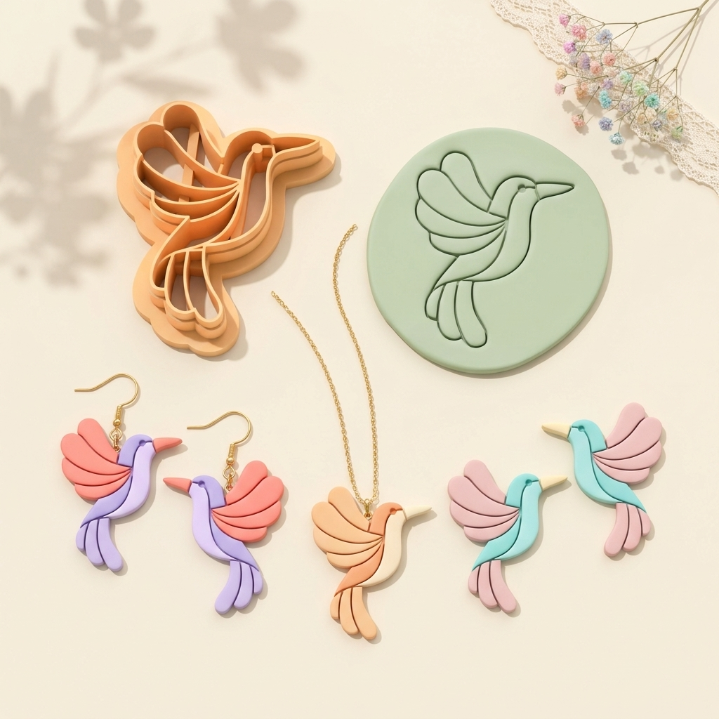 Hummingbird Polymer Clay Cutter | 25–45mm | Hummingbird Shape Clay Cutter | Earring Jewellery Making Tool