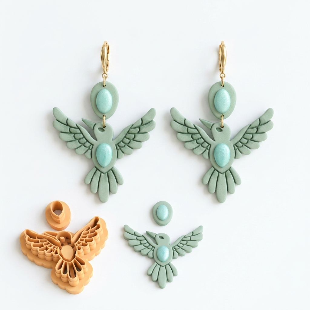 Hummingbird with Precious Stone Polymer Clay Cutter | 30–50mm | Hummingbird Gemstone Clay Cutter | Earring Jewellery Making Tool