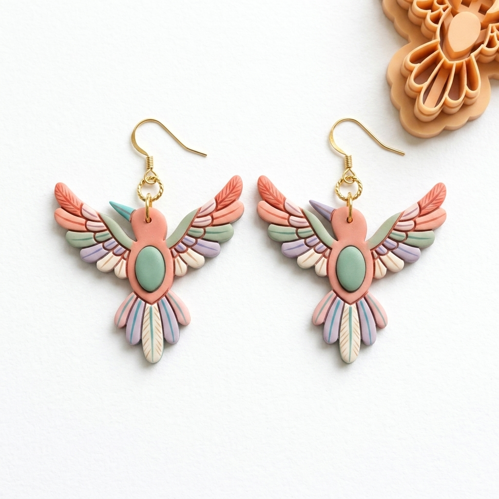 Hummingbird with Precious Stone Polymer Clay Cutter | 30–50mm | Hummingbird Gemstone Clay Cutter | Earring Jewellery Making Tool