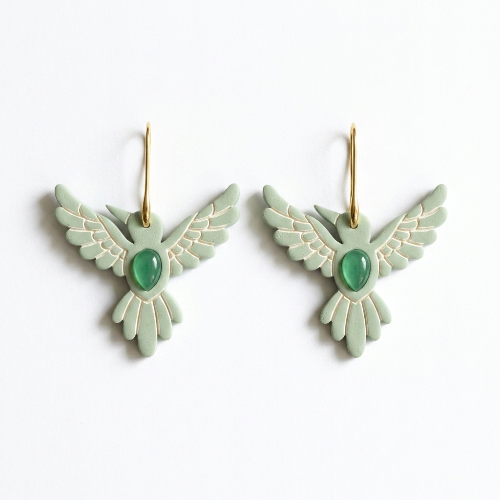 Hummingbird with Precious Stone Polymer Clay Cutter | 30–50mm | Hummingbird Gemstone Clay Cutter | Earring Jewellery Making Tool