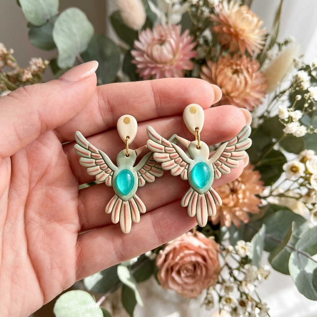 Hummingbird with Precious Stone Polymer Clay Cutter | 30–50mm | Hummingbird Gemstone Clay Cutter | Earring Jewellery Making Tool