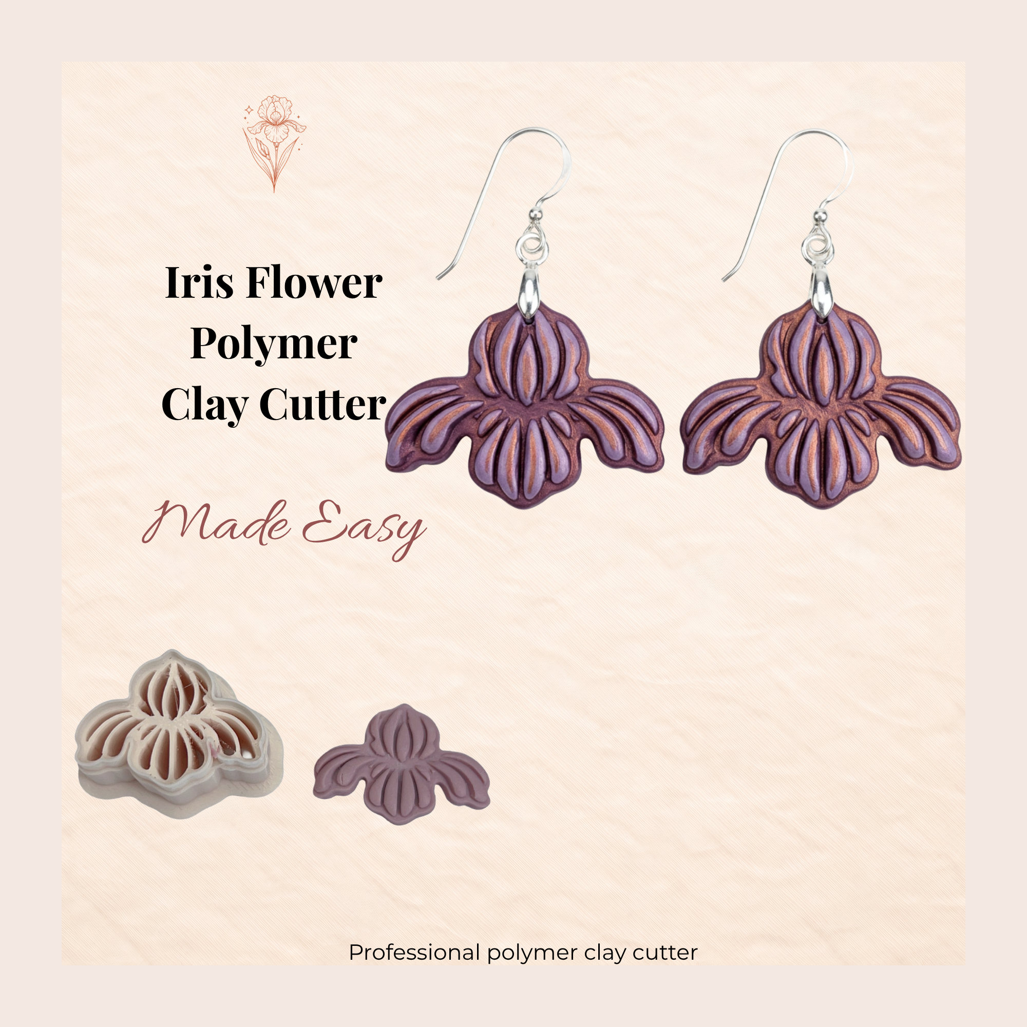 Iris Flower Polymer Clay Cutter 25-45mm | Floral Jewellery Making | IrisCrafts7
