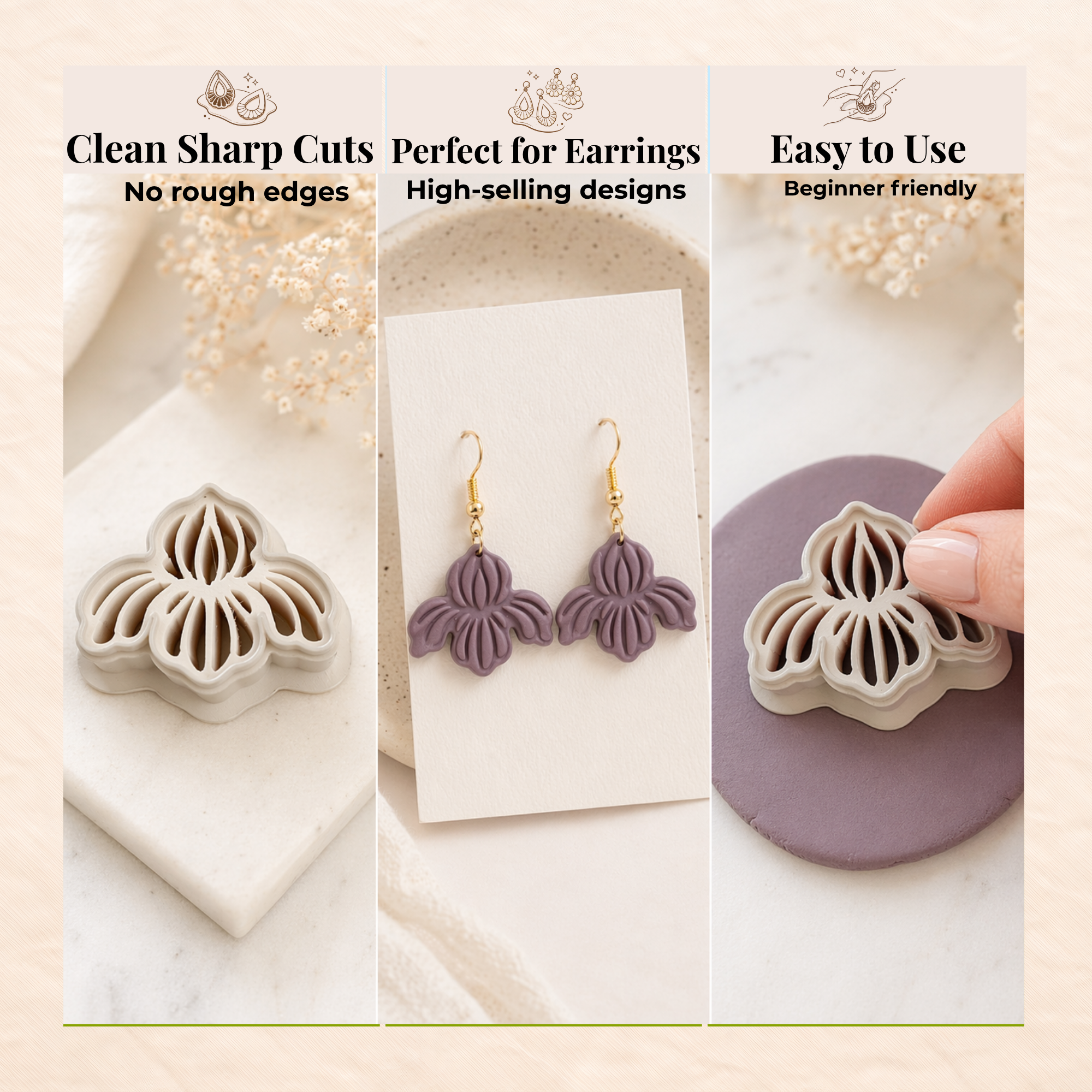 Iris Flower Polymer Clay Cutter 25-45mm | Floral Jewellery Making | IrisCrafts7