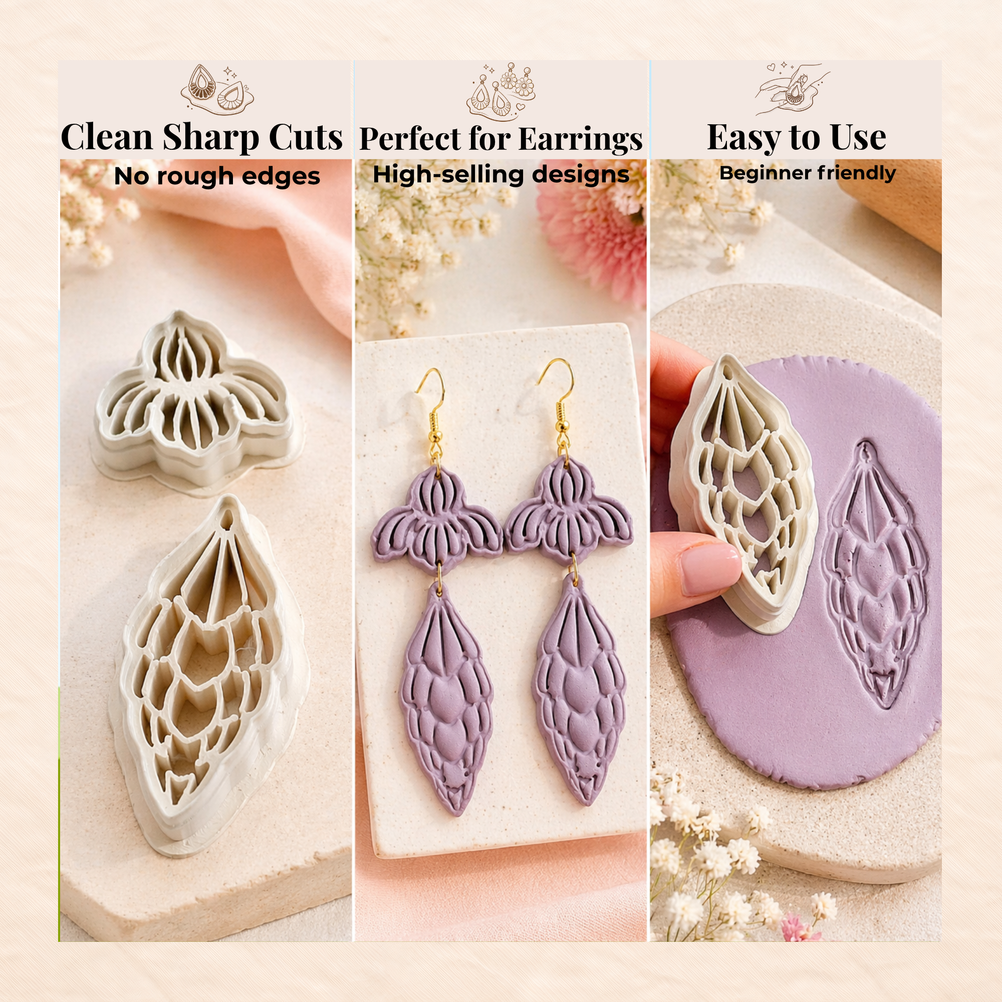 Iris Flower Set Polymer Clay Cutter 30-50mm | Floral Jewellery | IrisCrafts7
