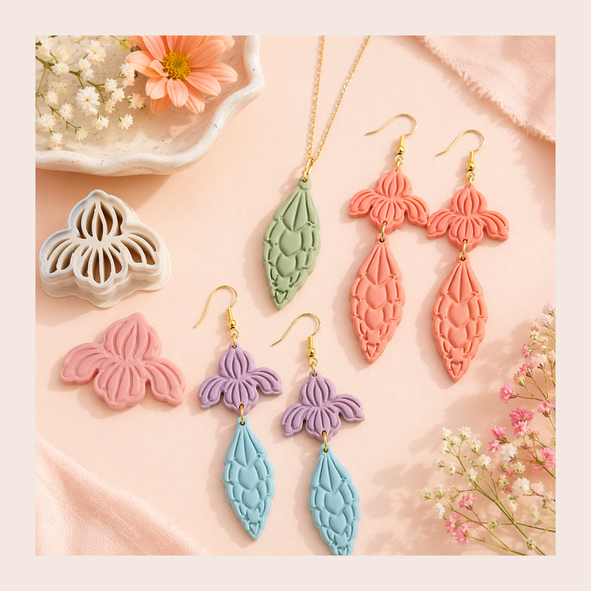 Iris Flower Set Polymer Clay Cutter 30-50mm | Floral Jewellery | IrisCrafts7