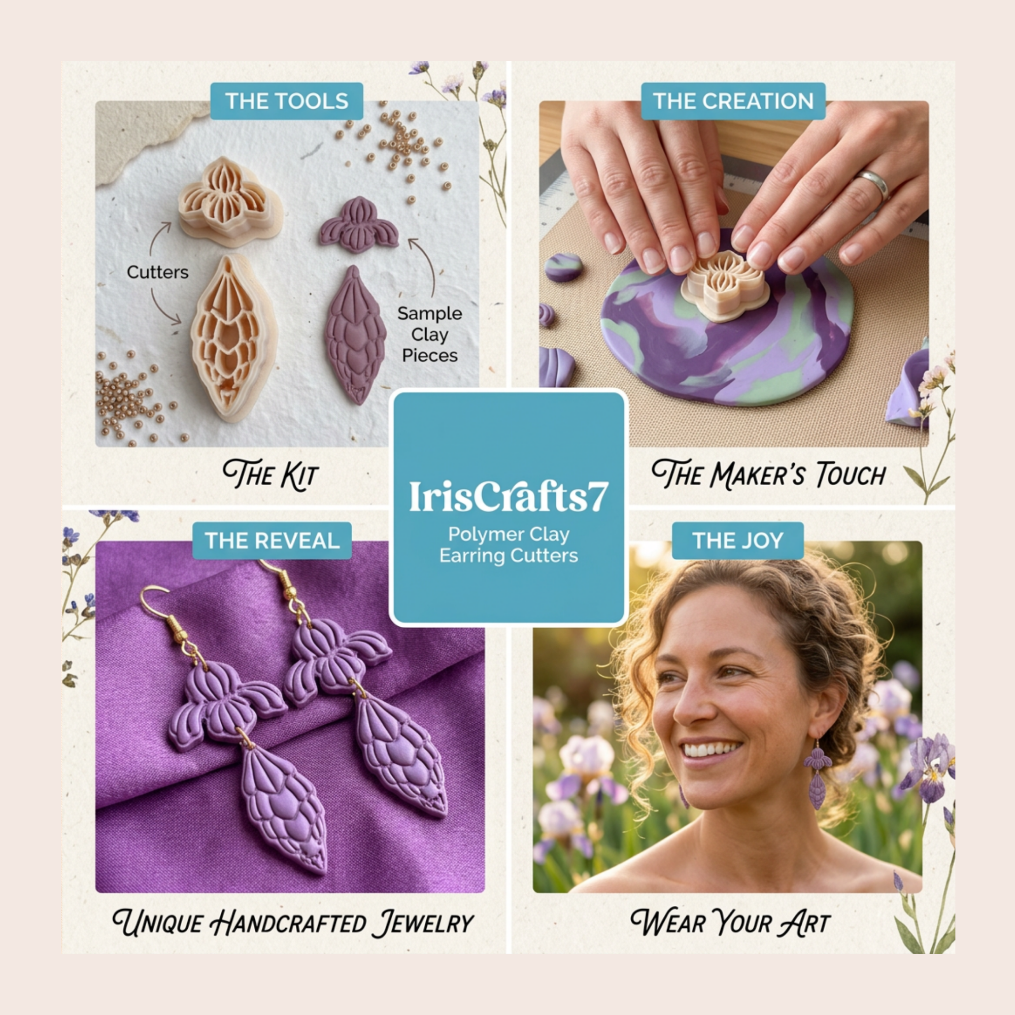 Iris Flower Set Polymer Clay Cutter 30-50mm | Floral Jewellery | IrisCrafts7