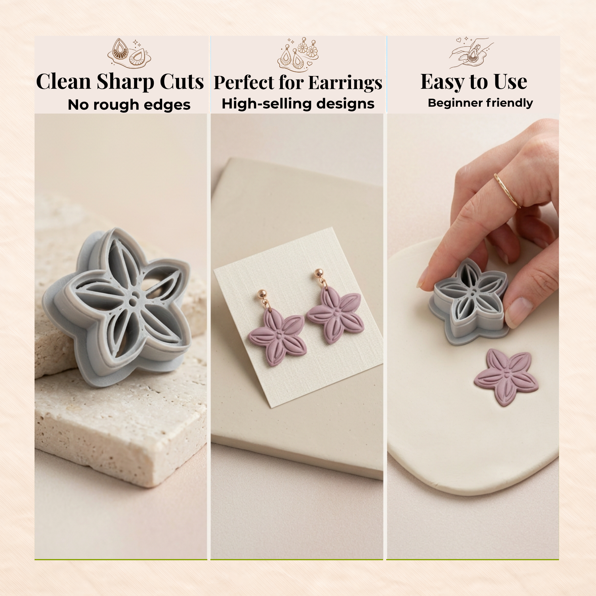 Jasmine Flower Polymer Clay Cutter | 3D Printed Floral Clay Earring Cutter | Botanical Shape Cutter for Clay Jewellery Making | Clay Earring Tool