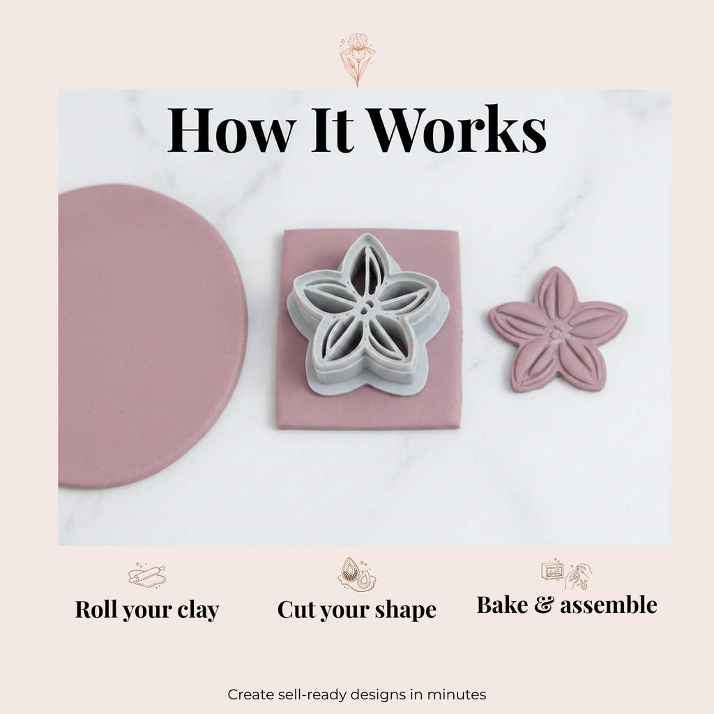 Jasmine Flower Polymer Clay Cutter | 3D Printed Floral Clay Earring Cutter | Botanical Shape Cutter for Clay Jewellery Making | Clay Earring Tool