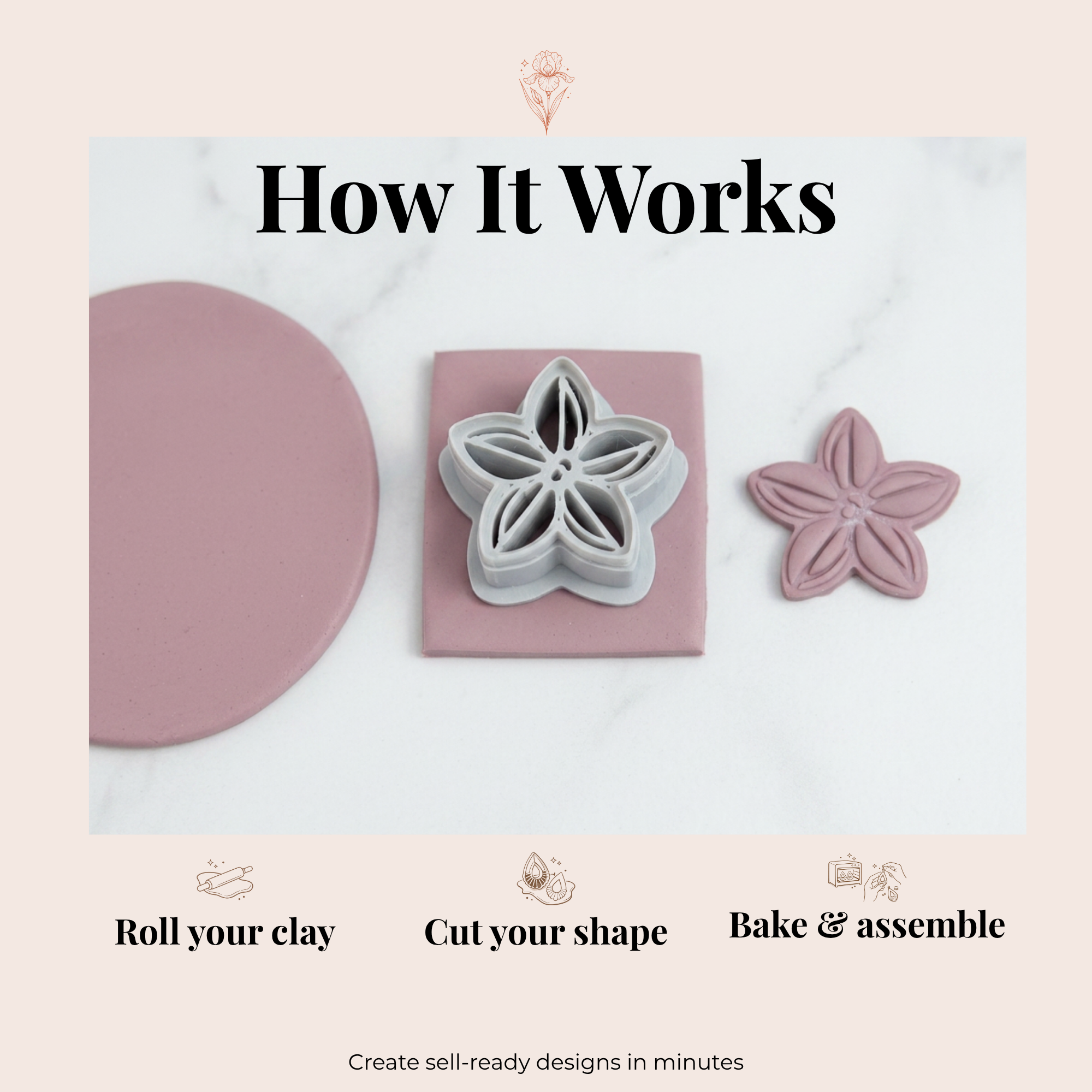 Jasmine Flower Polymer Clay Cutter | 3D Printed Floral Clay Earring Cutter | Botanical Shape Cutter for Clay Jewellery Making | Clay Earring Tool
