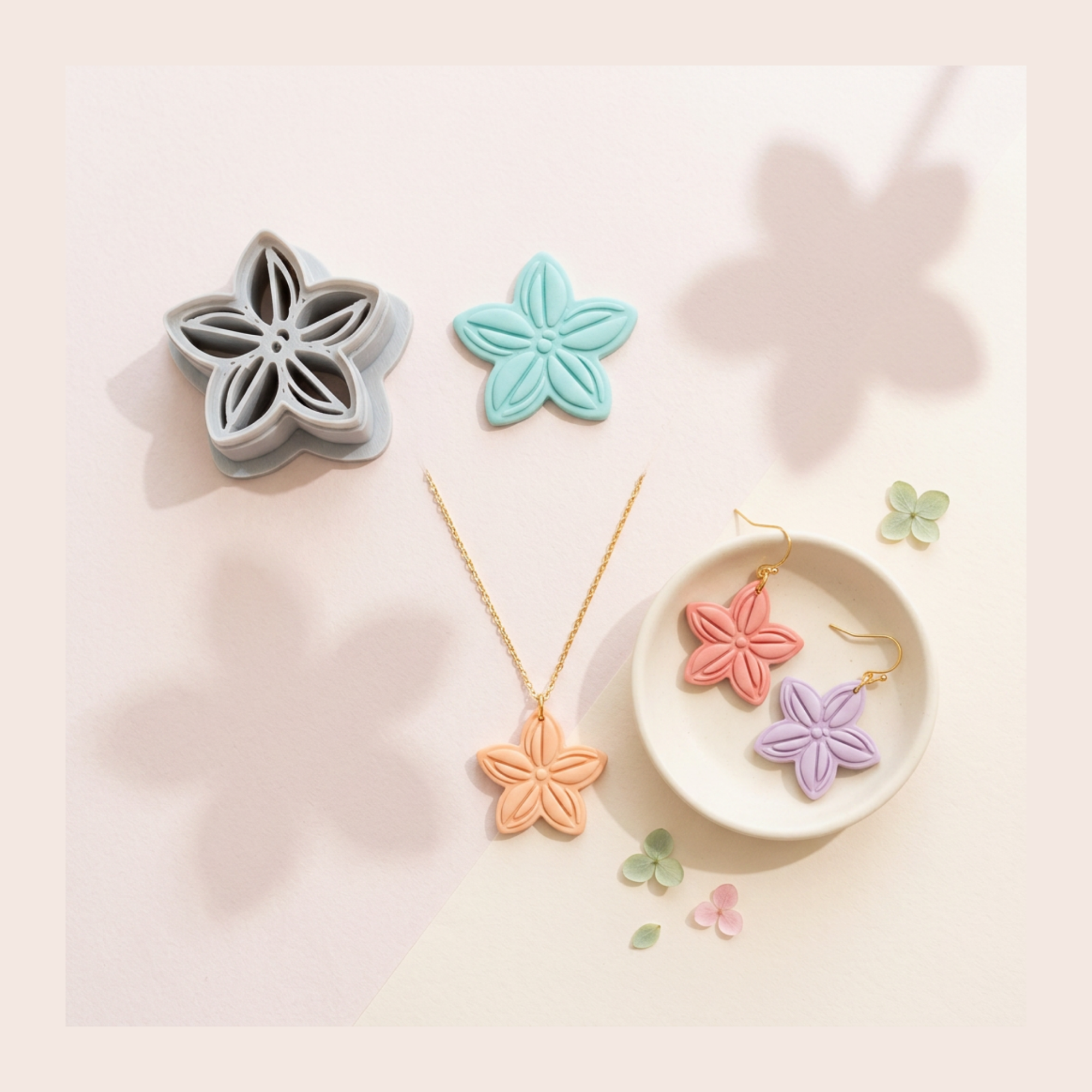 Jasmine Flower Polymer Clay Cutter | 3D Printed Floral Clay Earring Cutter | Botanical Shape Cutter for Clay Jewellery Making | Clay Earring Tool