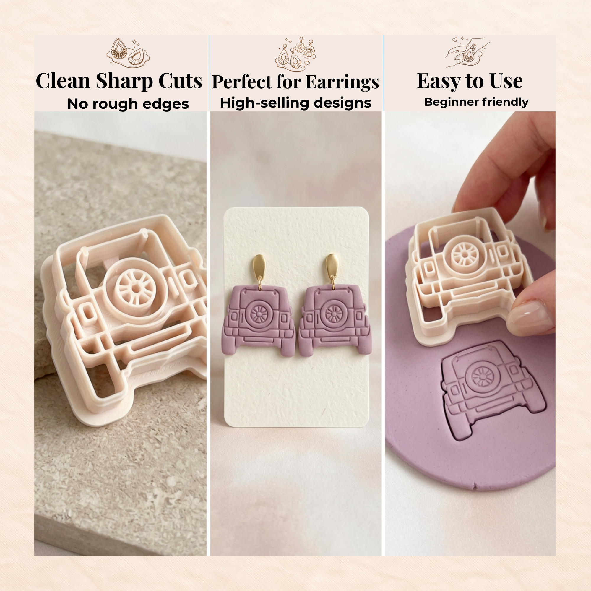 Jeep Back Polymer Clay Cutter | 3D Printed Car Clay Earring Cutter | Jeep Shape Cutter for Clay Jewellery Making | Clay Earring Tool