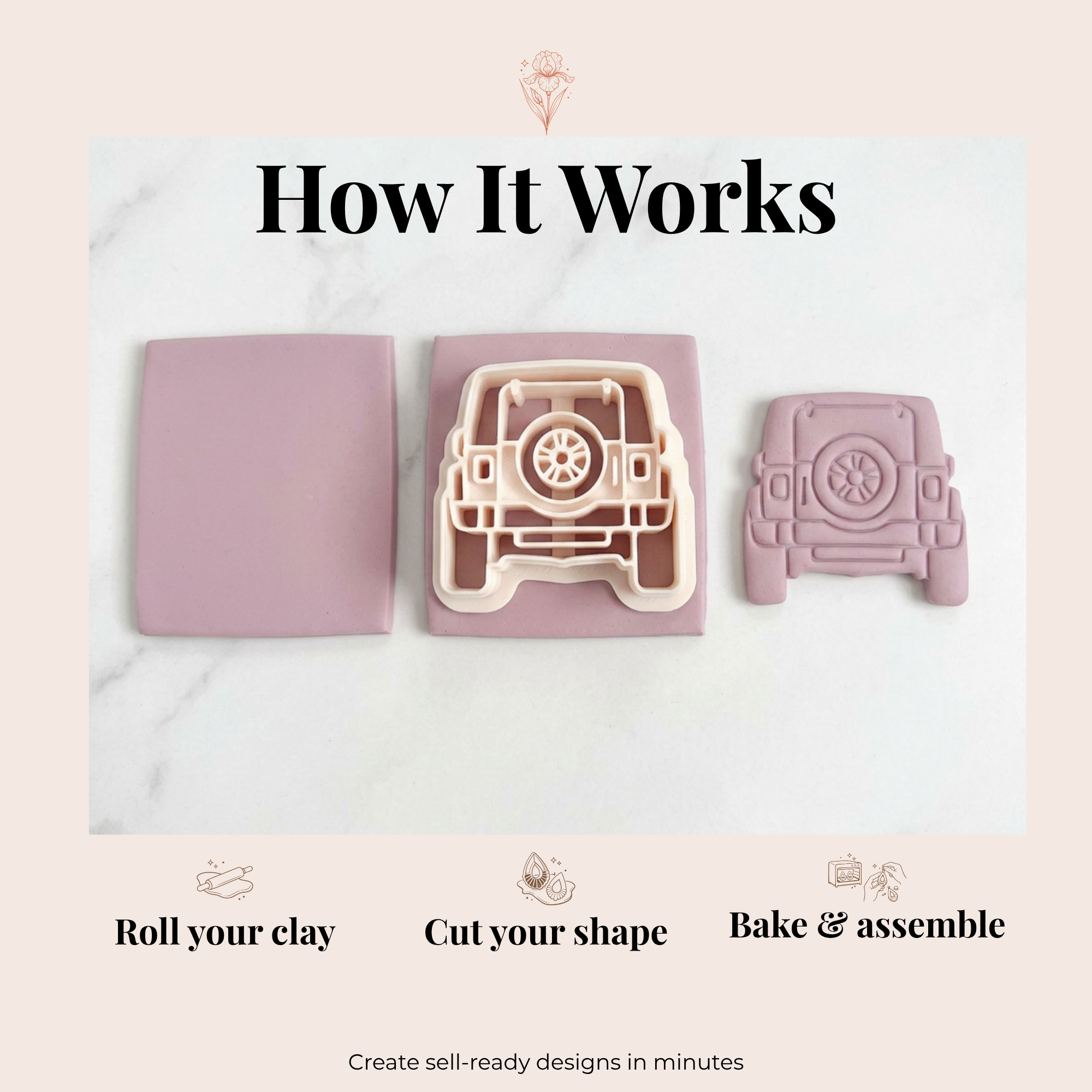 Jeep Back Polymer Clay Cutter | 3D Printed Car Clay Earring Cutter | Jeep Shape Cutter for Clay Jewellery Making | Clay Earring Tool