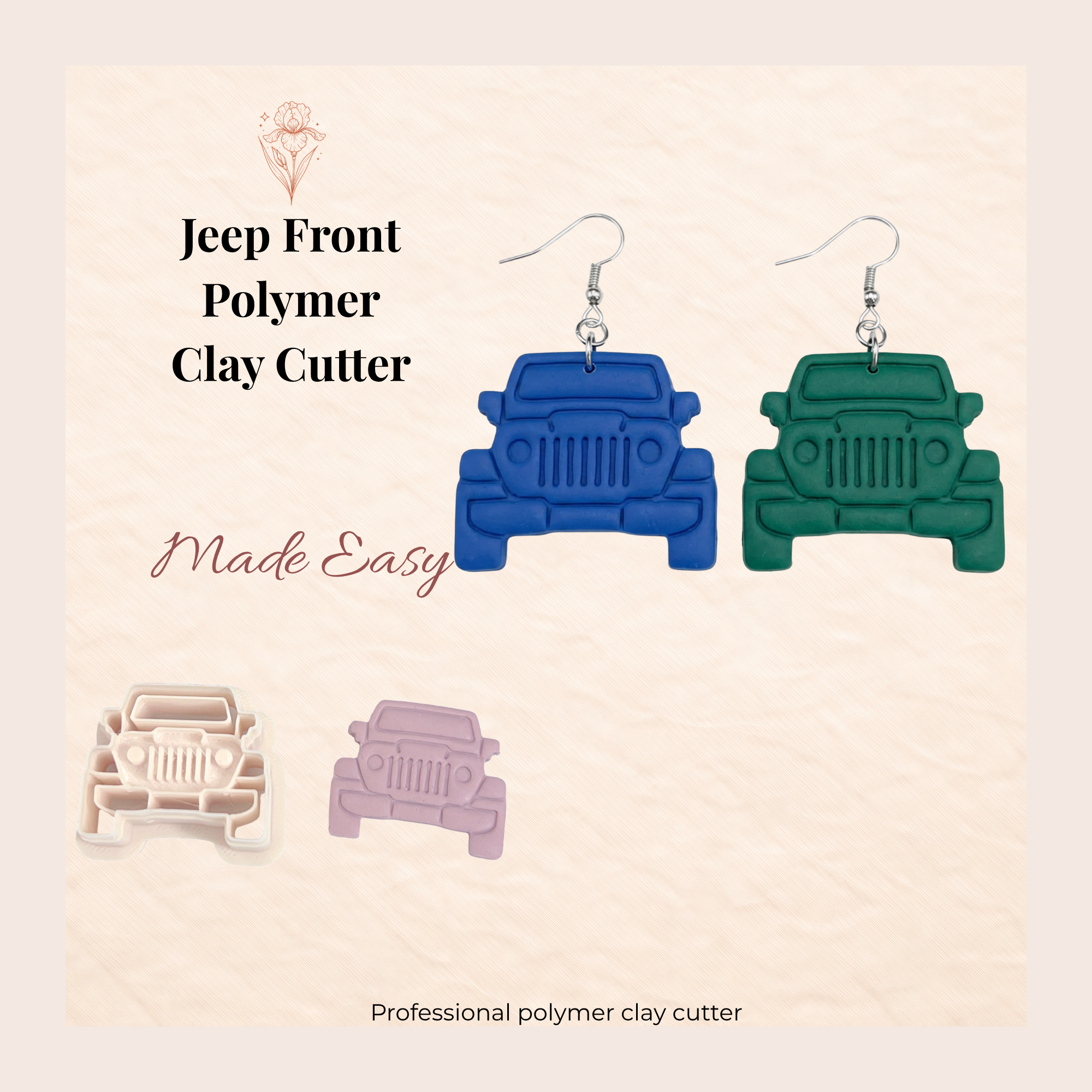 Jeep Front Polymer Clay Cutter | 3D Printed Car Clay Earring Cutter | Jeep Shape Cutter for Clay Jewellery Making | Clay Earring Tool