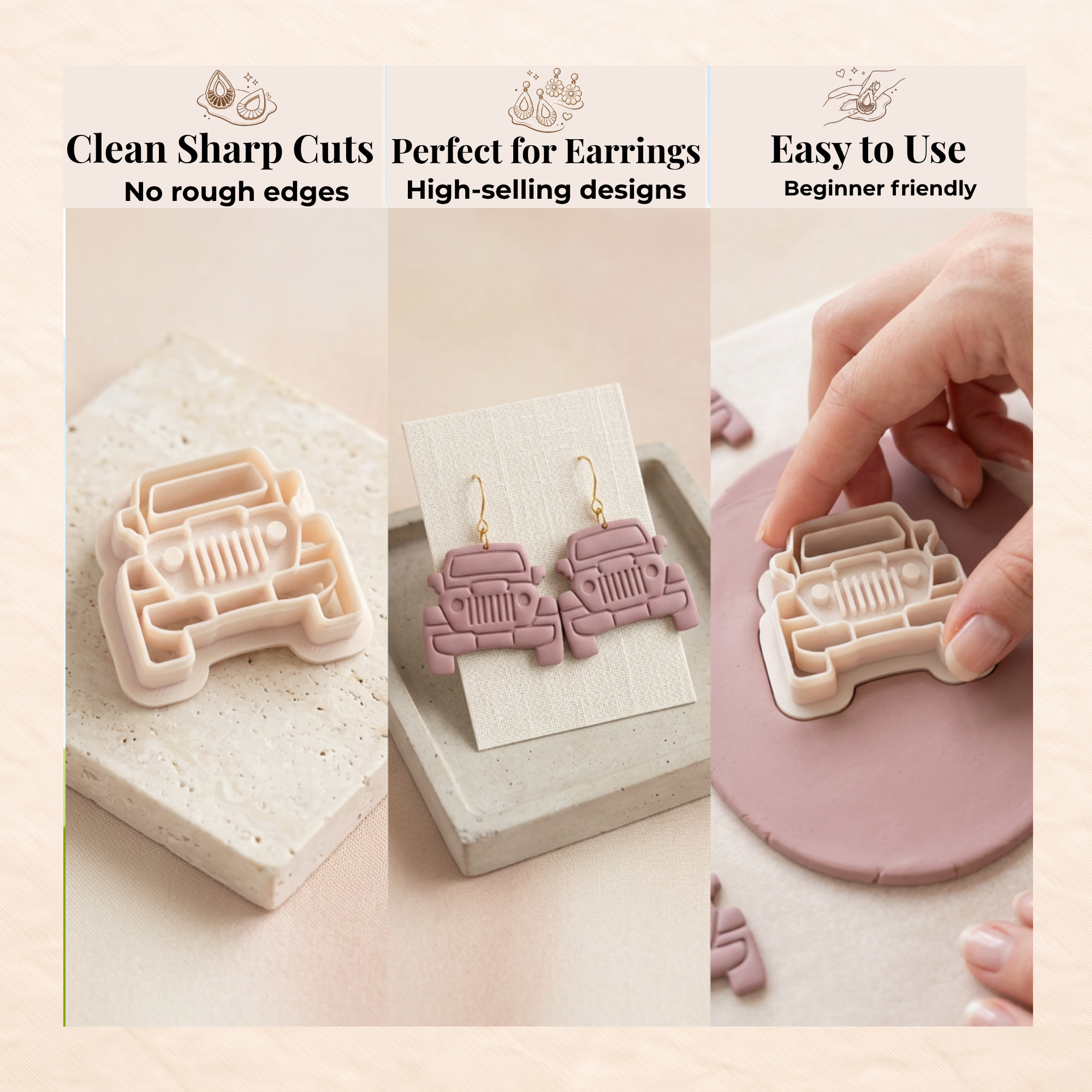 Jeep Front Polymer Clay Cutter | 3D Printed Car Clay Earring Cutter | Jeep Shape Cutter for Clay Jewellery Making | Clay Earring Tool