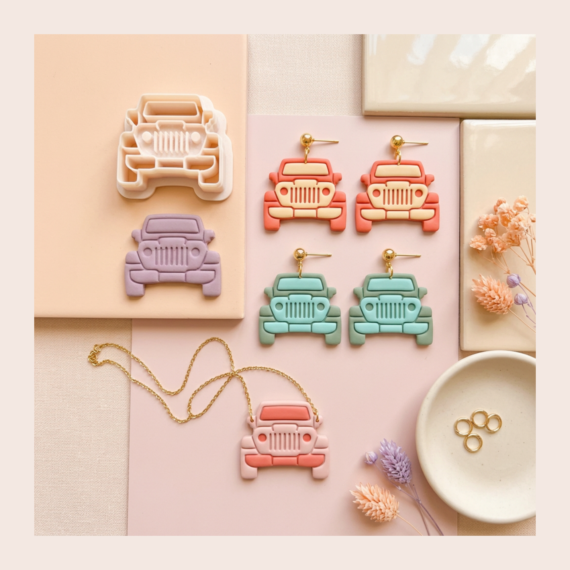 Jeep Front Polymer Clay Cutter | 3D Printed Car Clay Earring Cutter | Jeep Shape Cutter for Clay Jewellery Making | Clay Earring Tool
