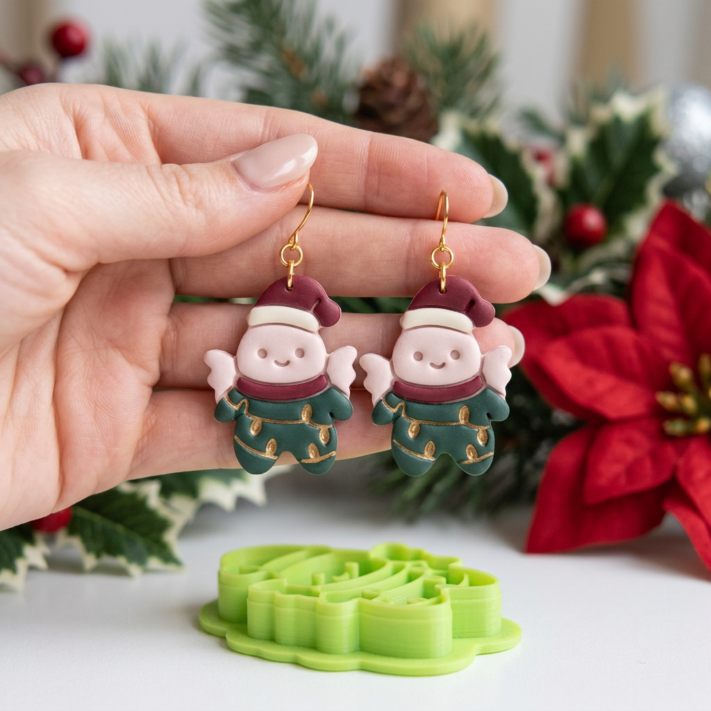 Kawaii Christmas Angel with String Lights Polymer Clay Cutter | Festive Tool