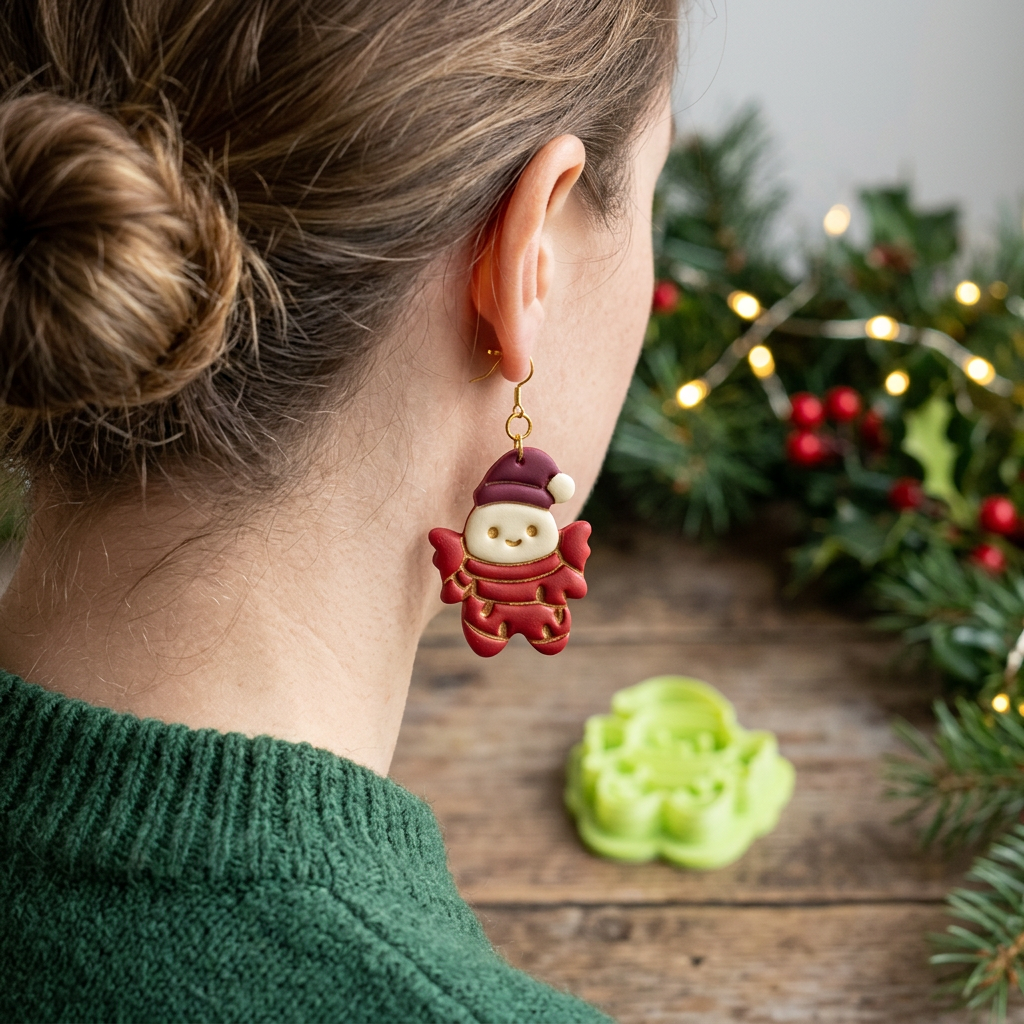 Kawaii Christmas Angel with String Lights Polymer Clay Cutter | Festive Tool