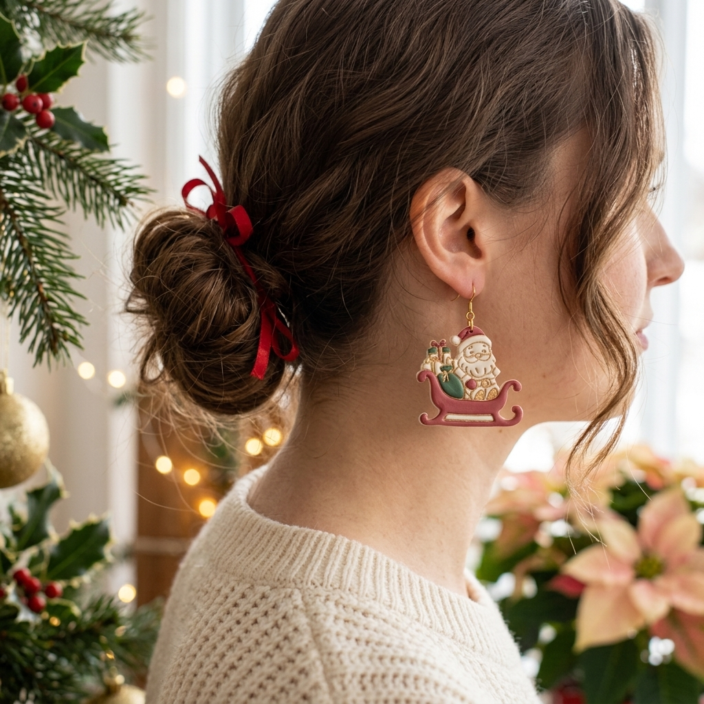Kawaii Santa Sleigh Polymer Clay Cutter | Cute Christmas Earring Tool