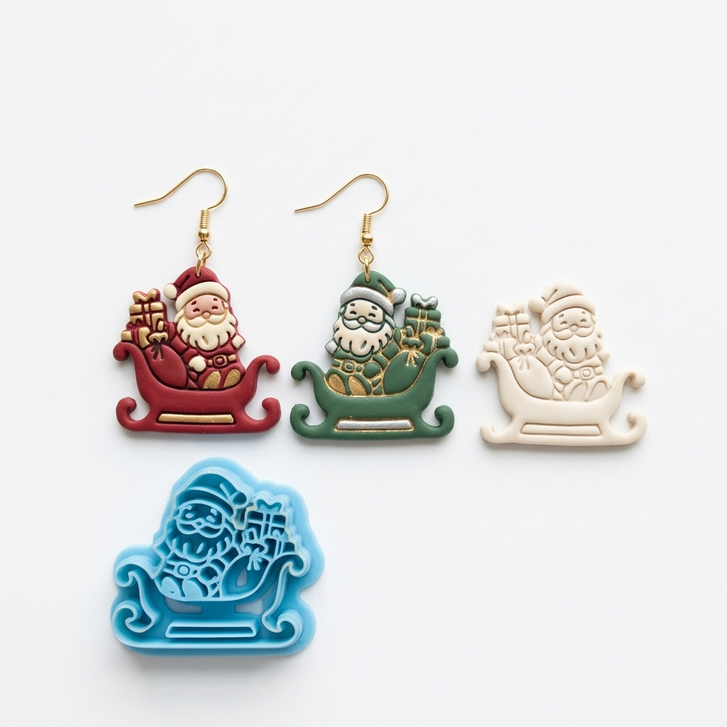 Kawaii Santa Sleigh Polymer Clay Cutter | Cute Christmas Earring Tool