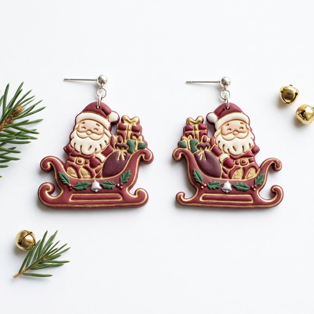 Kawaii Santa Sleigh Polymer Clay Cutter | Cute Christmas Earring Tool