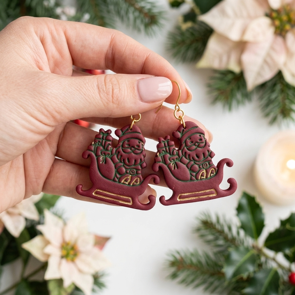 Kawaii Santa Sleigh Polymer Clay Cutter | Cute Christmas Earring Tool