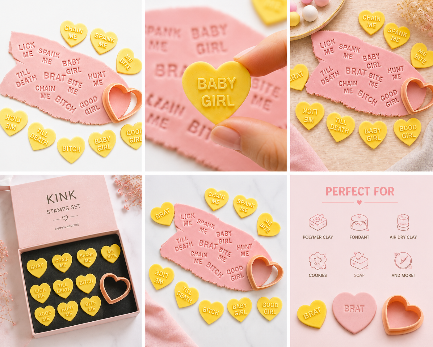 Kink Stamps Set of 10 + 1 for Polymer Clay | 20–30mm | Texture Stamp Set | Jewellery Making Tool