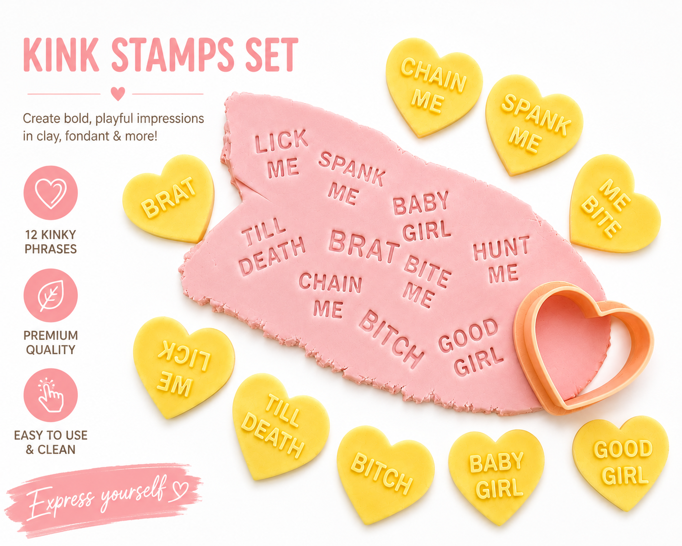 Kink Stamps Set of 10 + 1 for Polymer Clay | 20–30mm | Texture Stamp Set | Jewellery Making Tool
