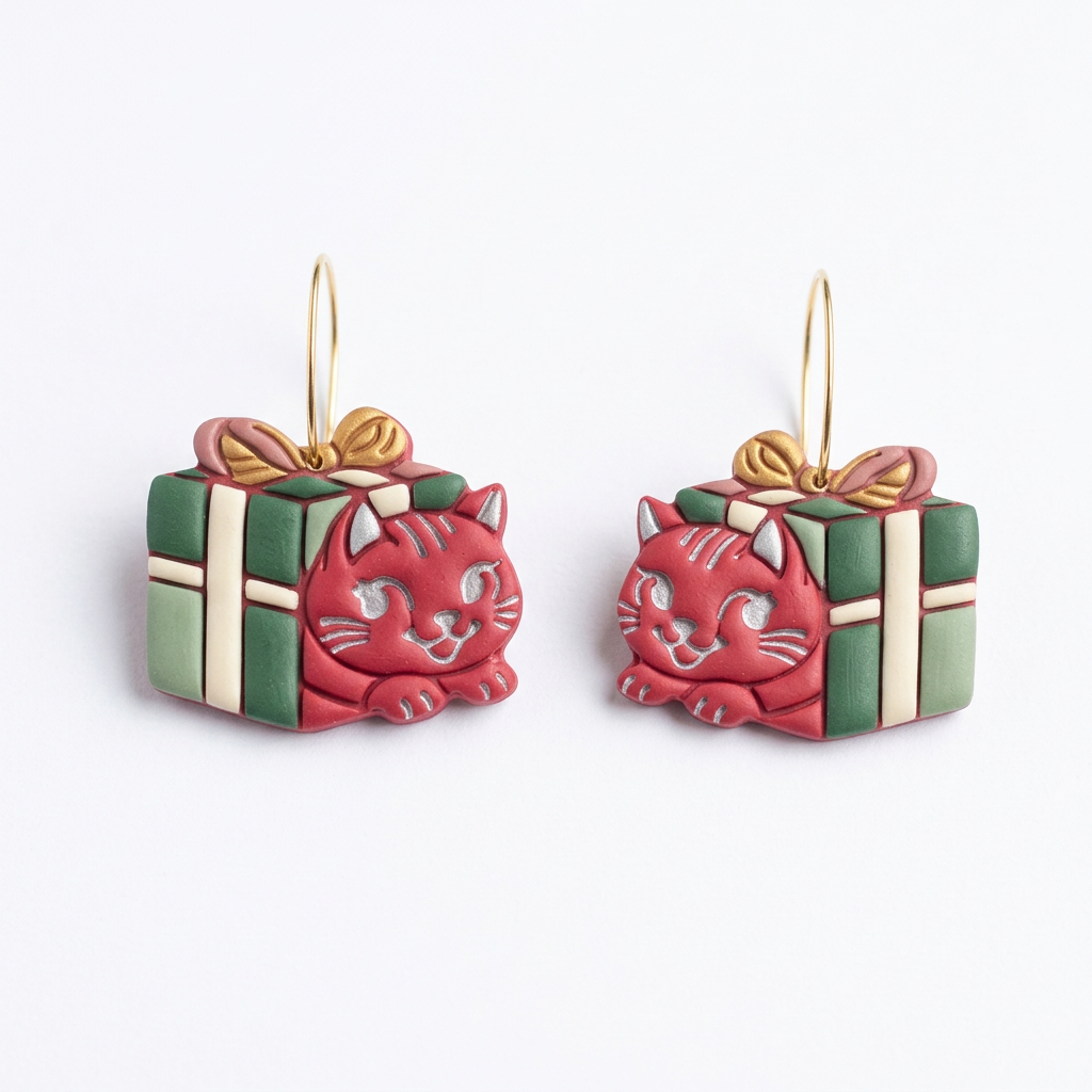 Kitten in a Gift Box Polymer Clay Cutter | Cute Cat Gift Earring Tool