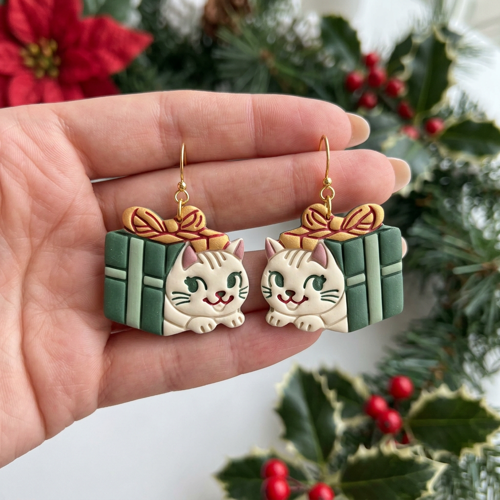 Kitten in a Gift Box Polymer Clay Cutter | Cute Cat Gift Earring Tool