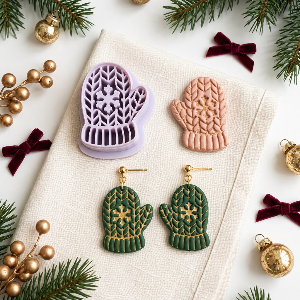 Knitted Snowflake Mitten Polymer Clay Cutter | Winter Earring Tool