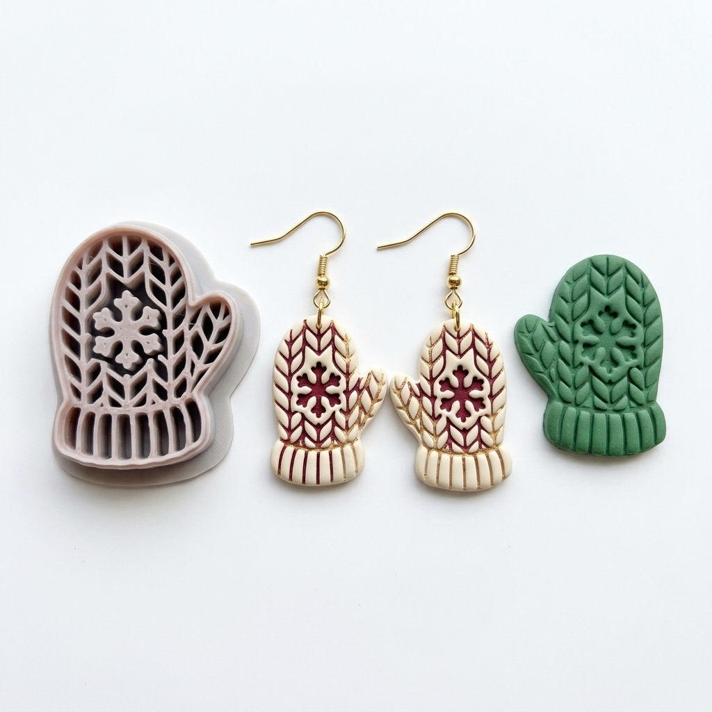 Knitted Snowflake Mitten Polymer Clay Cutter | Winter Earring Tool