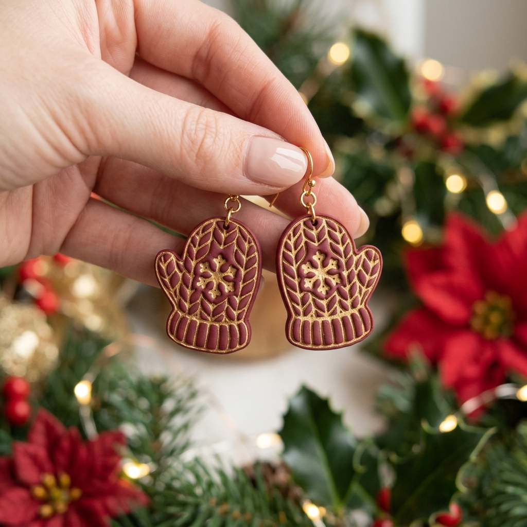 Knitted Snowflake Mitten Polymer Clay Cutter | Winter Earring Tool